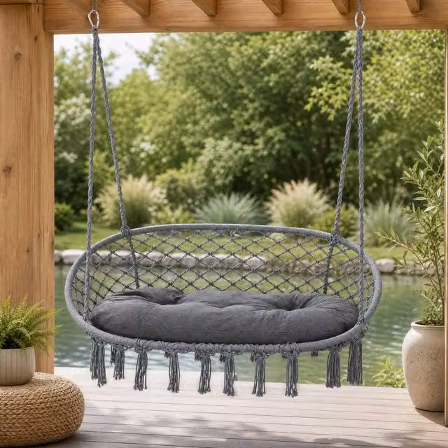 STILVORA Two-Seater Hanging Chair with Cushion in Grey – 1