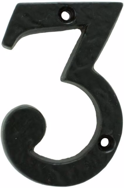 Loops Black Antique Iron Face Numeral Plaque Number 3, Height: 7.8 cm, Depth: 0.8 cm – 3
