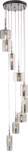 Linen 9 Light Multi-Drop Pendant Light in Chrome, Grey and Multicolour
