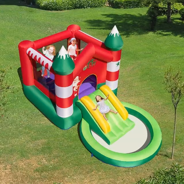 Costway Inflatable Kids Ball Pit and Play Tower with Slide in Red and Multicolour