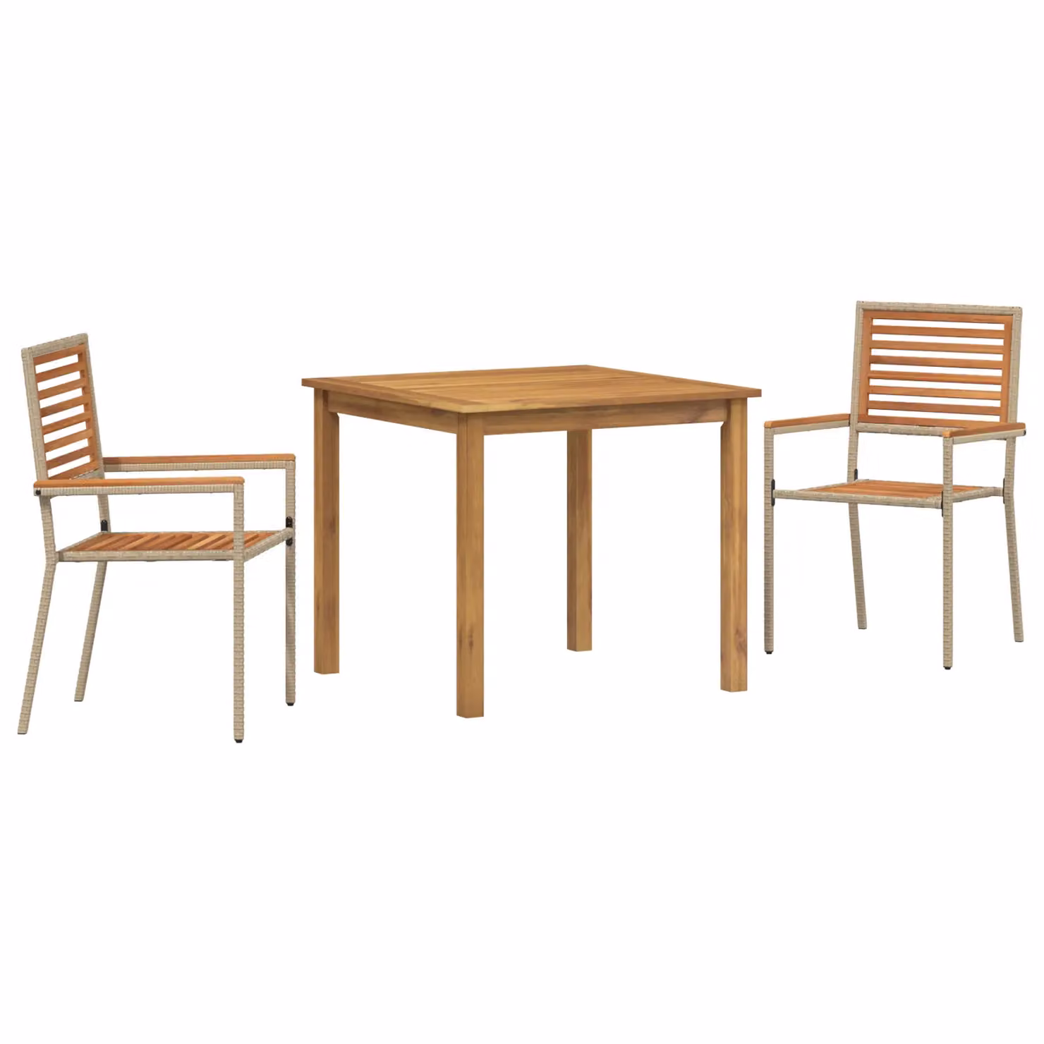 Berkfield Home 3 Piece Modern Garden Dining Set in Beige Poly Rattan and Acacia Wood – 2
