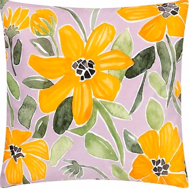 Wylder Flowers Retro Floral Square Outdoor Cushion in Multicolour Yellow