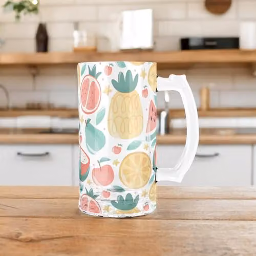 Purely Home Summer Fruits Beer Glass Stein, Multicolour and Yellow, 450ml – 2