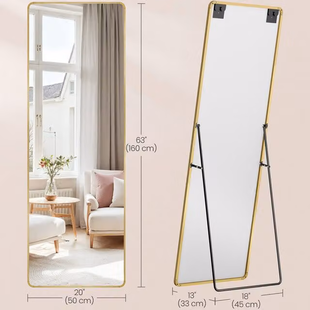 SONGMICS Full Length Freestanding Floor Mirror in Gold, Rectangular Modern Design, H 160 x W 50 x D 1 cm