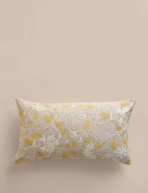 M&S Pure Cotton Floral Embroidered Bolster Cushion in Multicolour