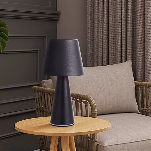 Lifeideas Rechargeable Dimmable Modern Table Lamp with Cone Shade in Black