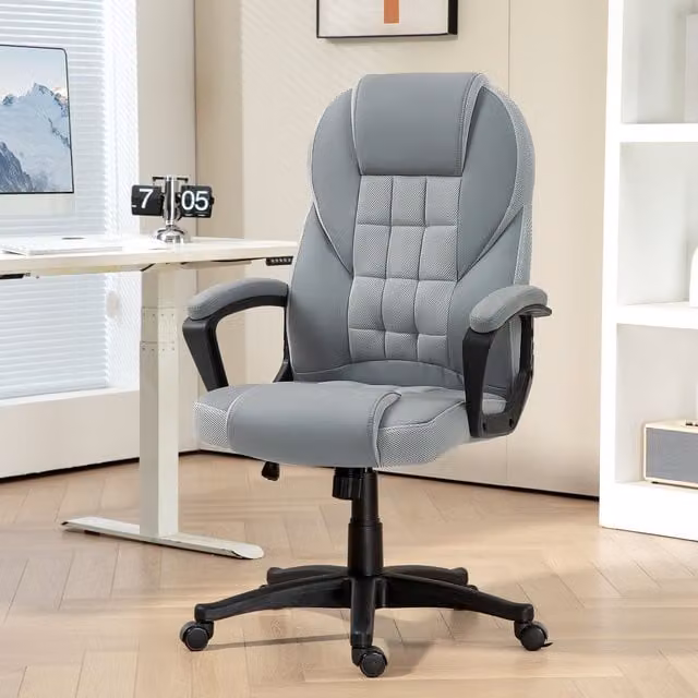 HOMCOM Grey Executive High Back Office Chair with Armrests and Headrest – 1