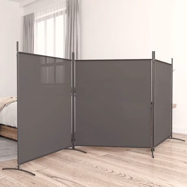 Berkfield Home 3-Panel Anthracite Fabric Room Divider in Black, H 180 cm x W 525 cm