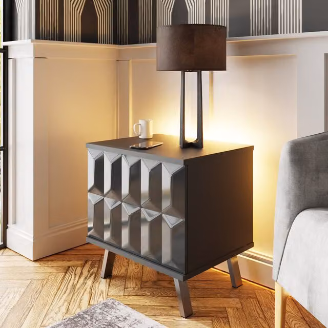 Frank Olsen Furniture Elevate Modern LED Lamp Table in Grey and Chrome