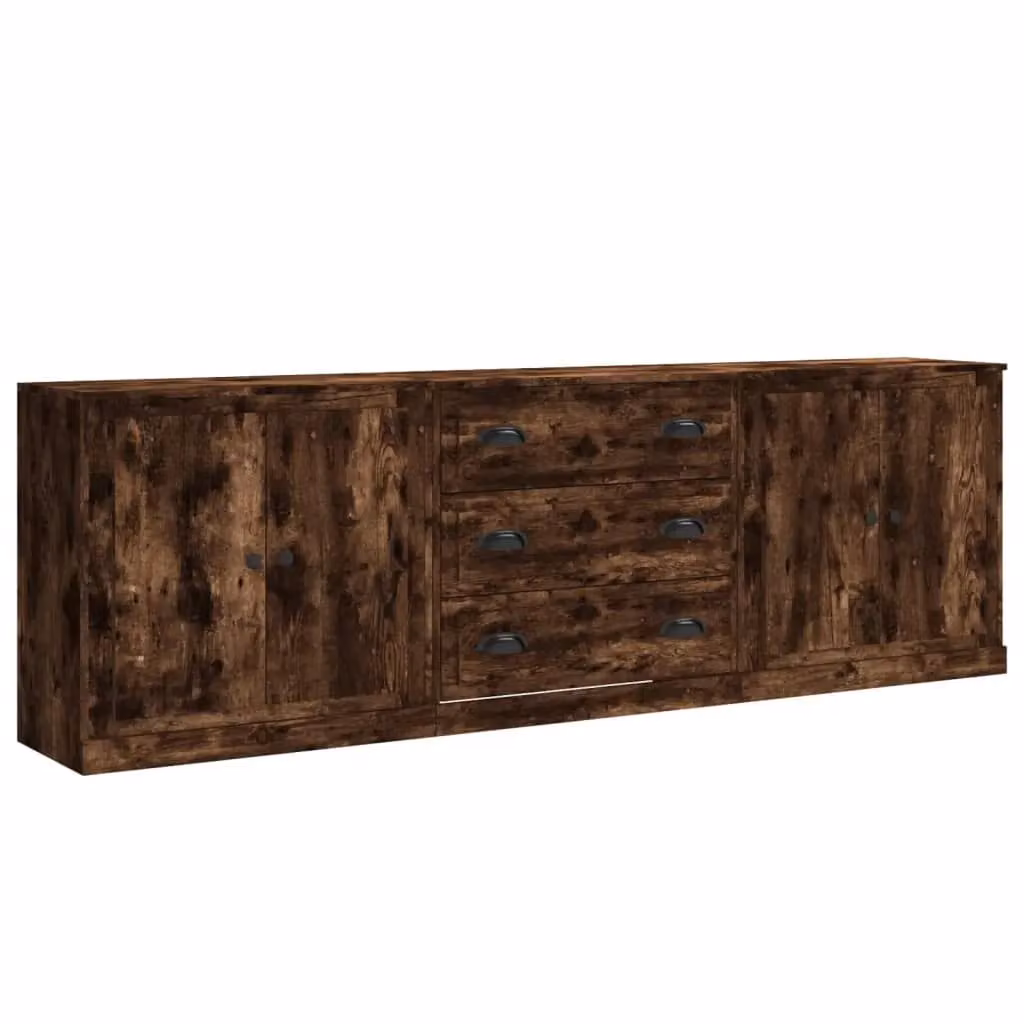 Berkfield Home 3 Piece Smoked Oak Sideboard Set in Brown Engineered Wood – 2
