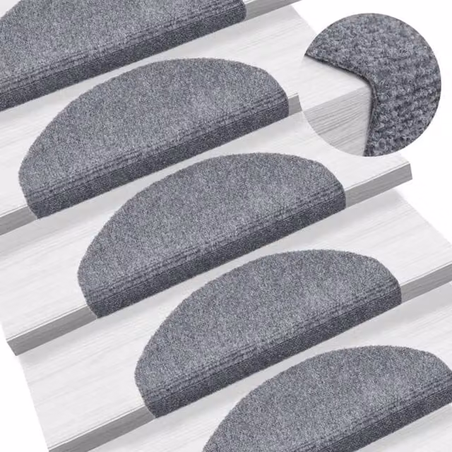 Berkfield Home Self-adhesive Needle Punch Stair Mats, 5 Pieces, Light Grey, W/D/H: 65 x 21 x 4 cm – 1
