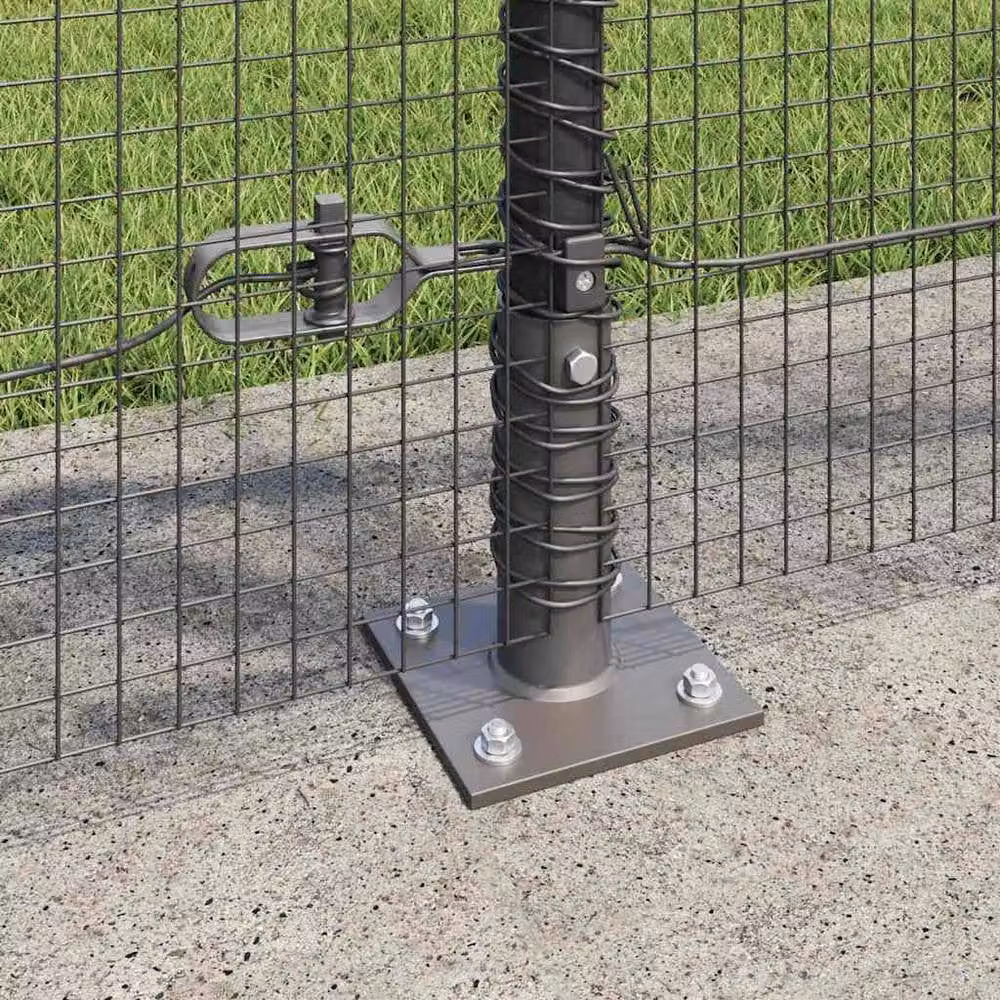 Berkfield Home Grey Steel Welded Wire Fence with 7 Flanged Posts, W: 10 m, H: 0.8 m – 4