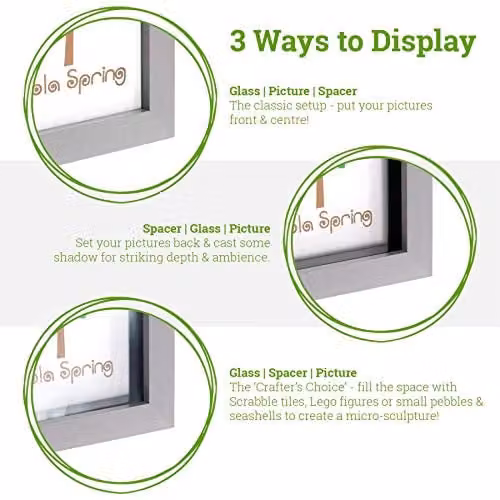 Nicola Spring 3D Shadow Box Photo Frames, Pack of 2, White, W/D/H: 10 x 10 x 3.5 cm