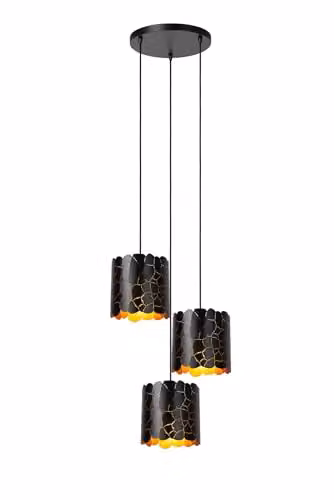 Lucide Almelo Netlighting Pendant Light, Black and Gold/Brass, 3 x E27, H 165 x W 45 x D 45 cm