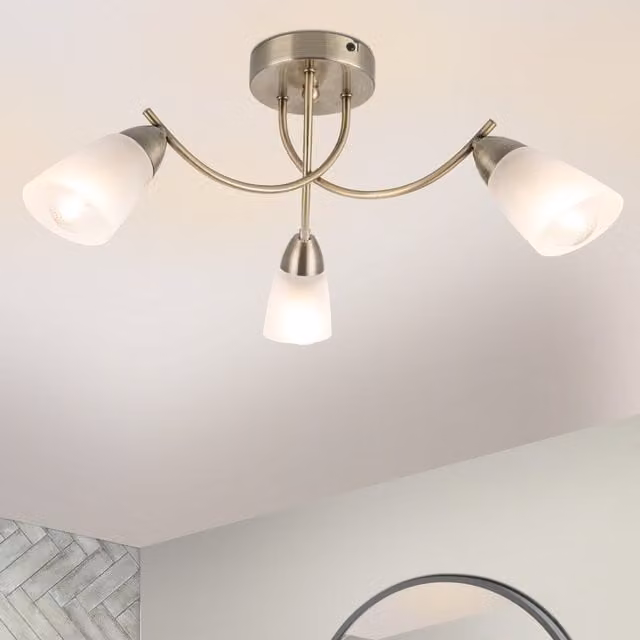 COSYLYTE Hallie 3 Light Glass Ceiling Light for Bathrooms in Brass