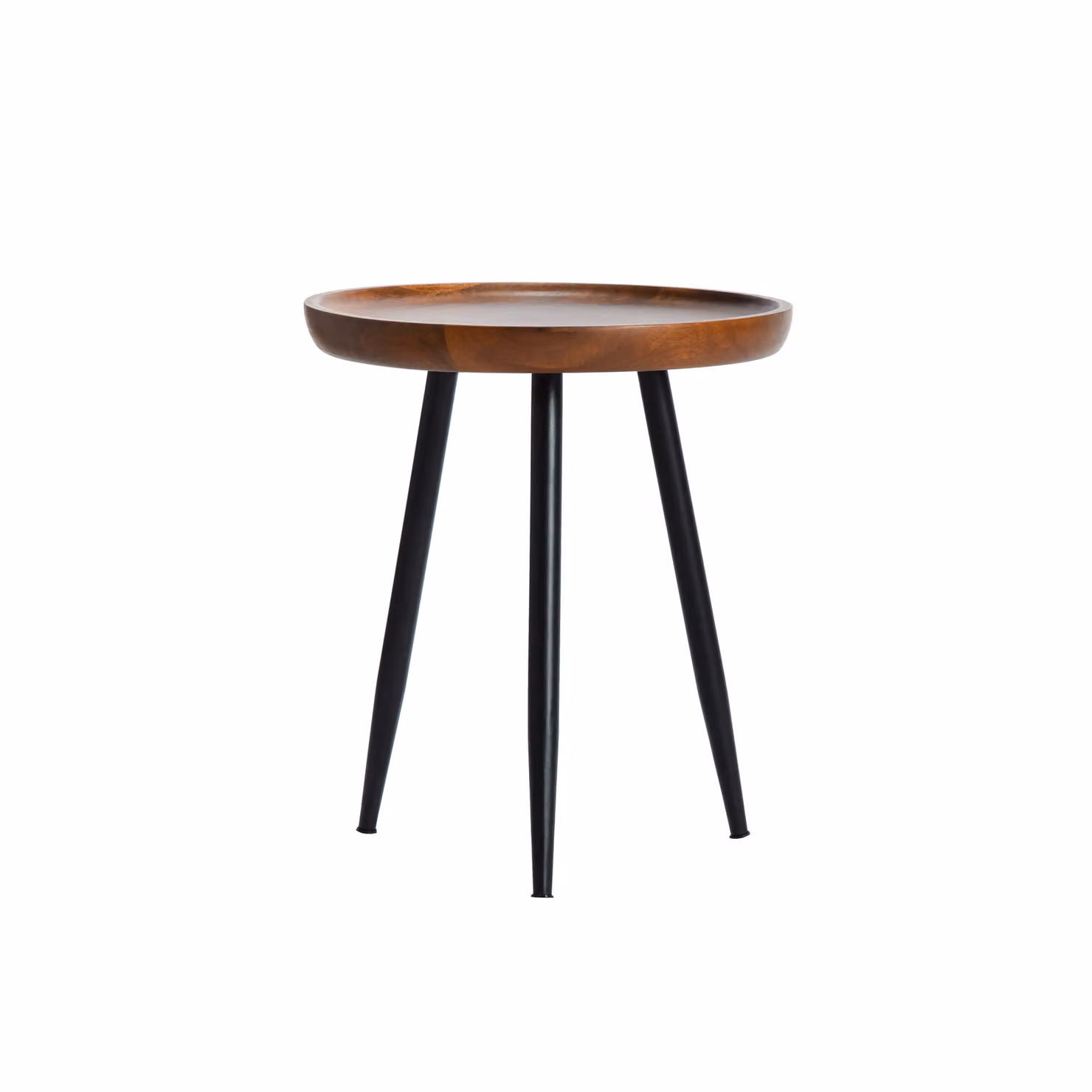 MH London Chervey Round Mango Wood and Iron Side Table in Walnut, W: 45.75 cm, D: 40.0 cm – 2