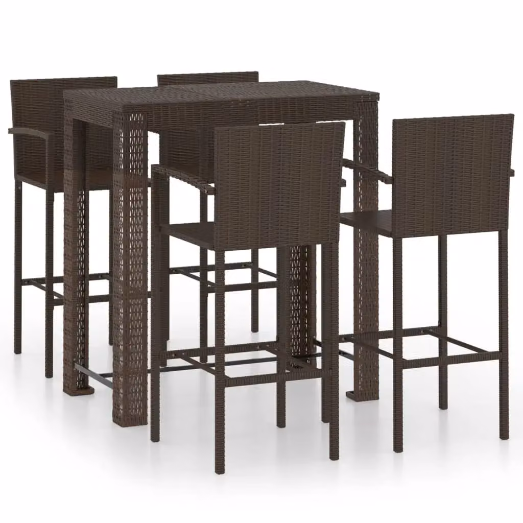 Berkfield Home 5 Piece Outdoor Bar Set with Armrests in Brown Poly Rattan – 2