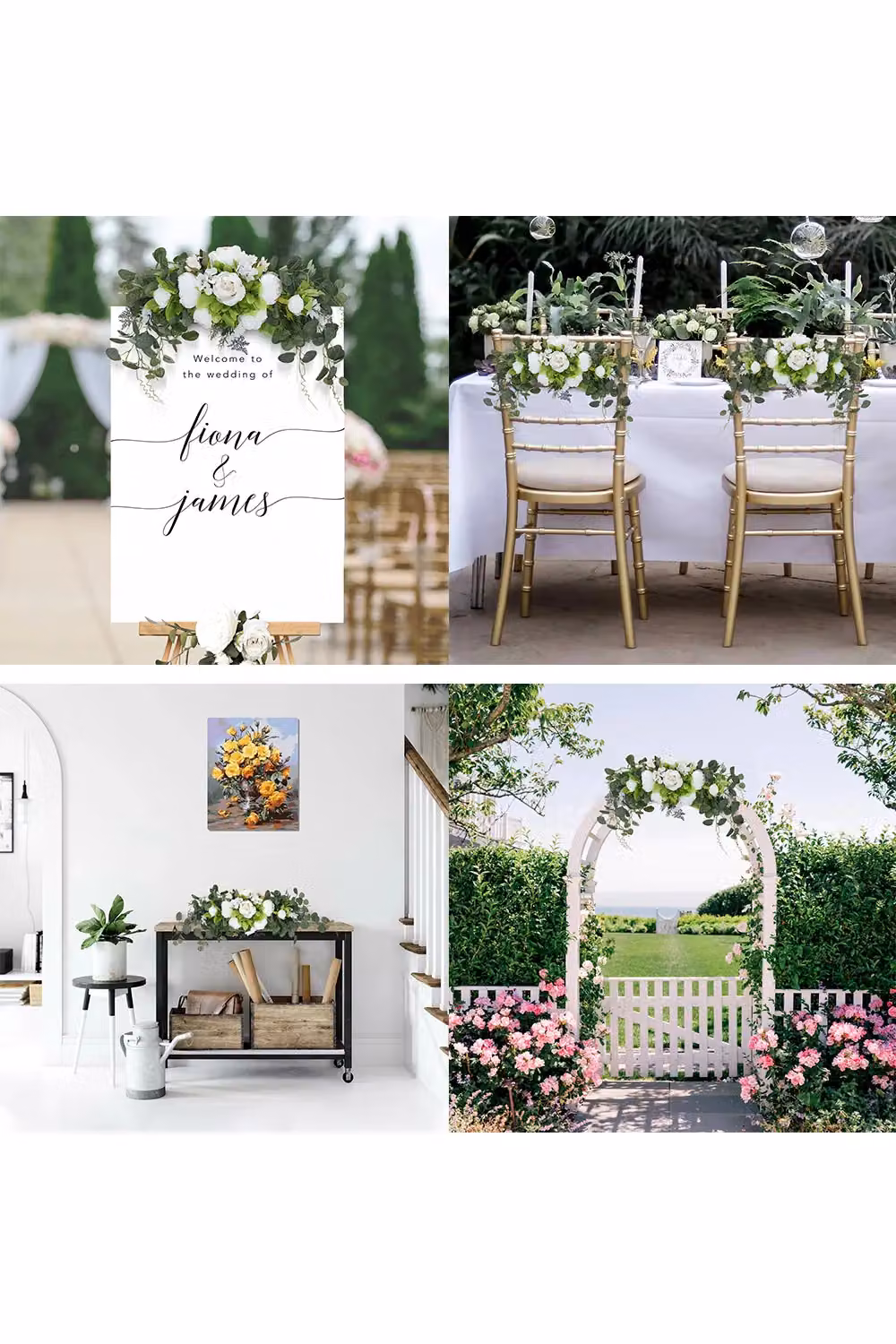Living and Home White Artificial Peony Flower Swag for Wedding and Door Lintel Decor – 2