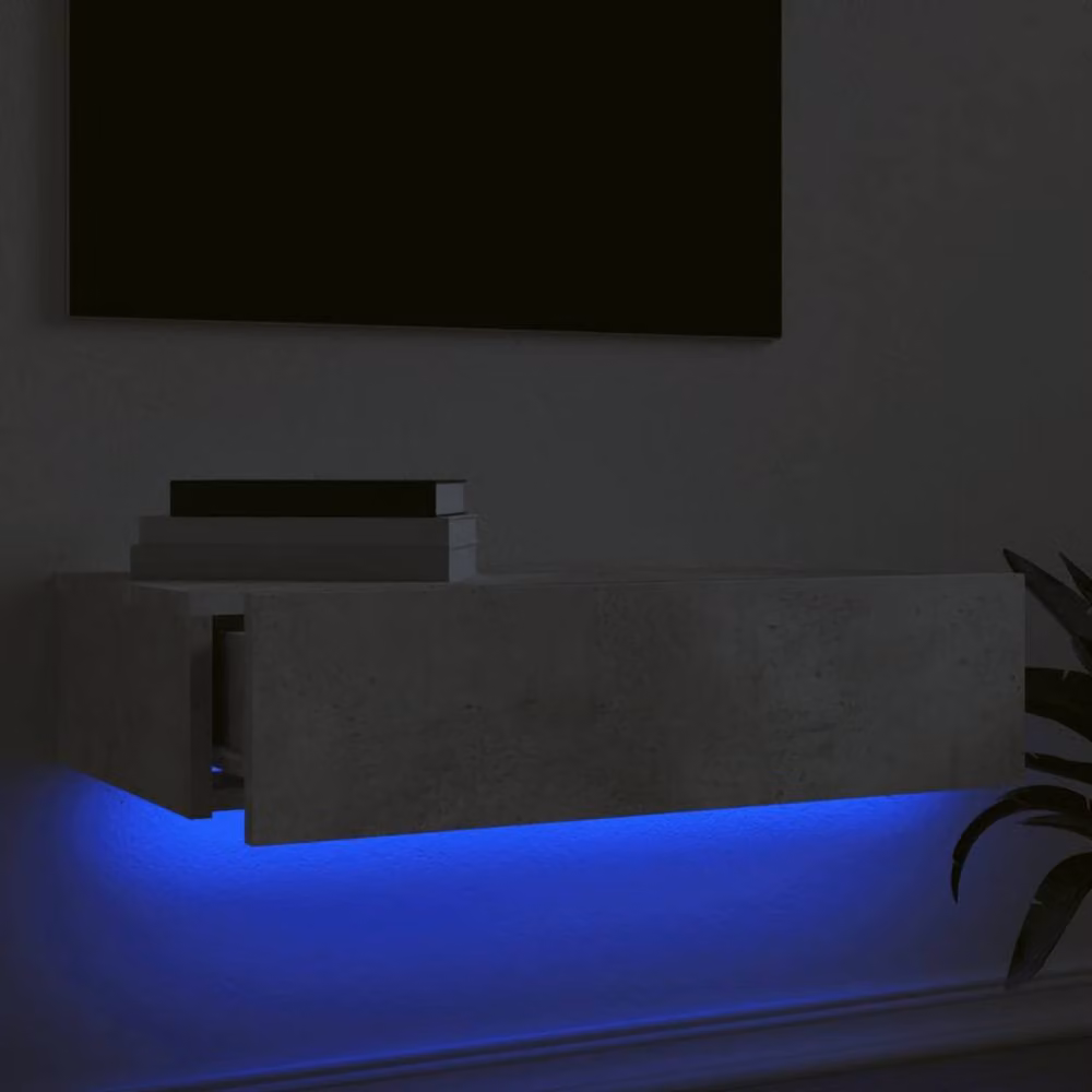 Berkfield Home Modern TV Cabinet with LED Lights in Concrete Grey, W: 60 cm, D: 35 cm, H: 15.5 cm – 3