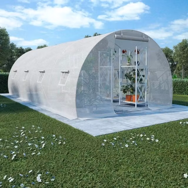 Berkfield Home White Freestanding Greenhouse with Galvanised Steel Frame, W/D/H: 600 x 300 x 200 cm – 1
