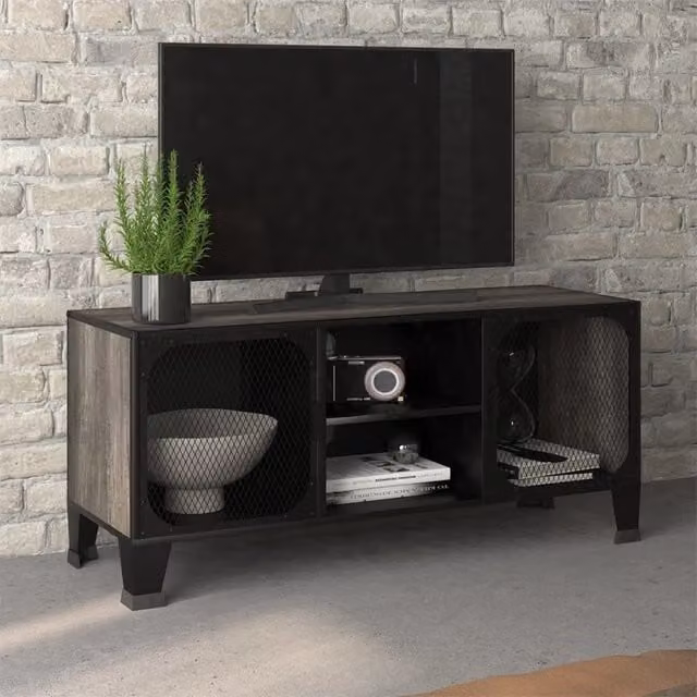 Berkfield Home Grey Industrial TV Cabinet in Metal and MDF, W/D/H: 105 x 36 x 47 cm
