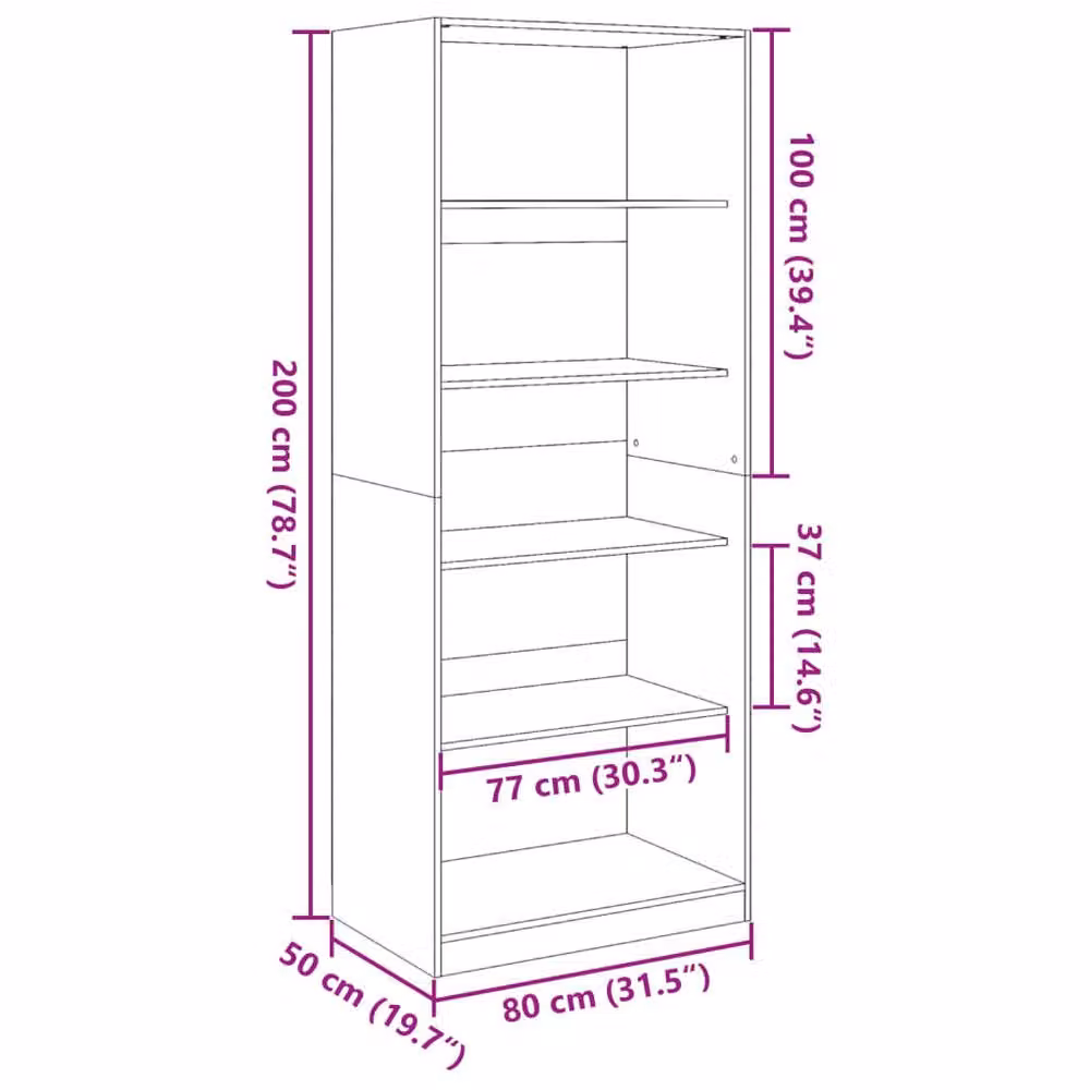 Berkfield Home Smoked Oak Wardrobe in Brown, W/D/H: 80 x 50 x 200 cm – 4