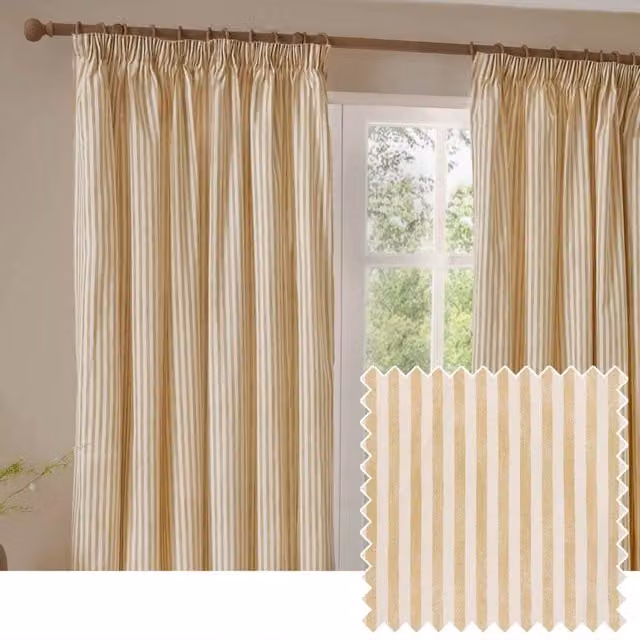 Yard Hebden Striped 100% Cotton Lined Pencil Pleat Curtain Pair in Yellow, Width: 229 cm, Drop: 229 cm