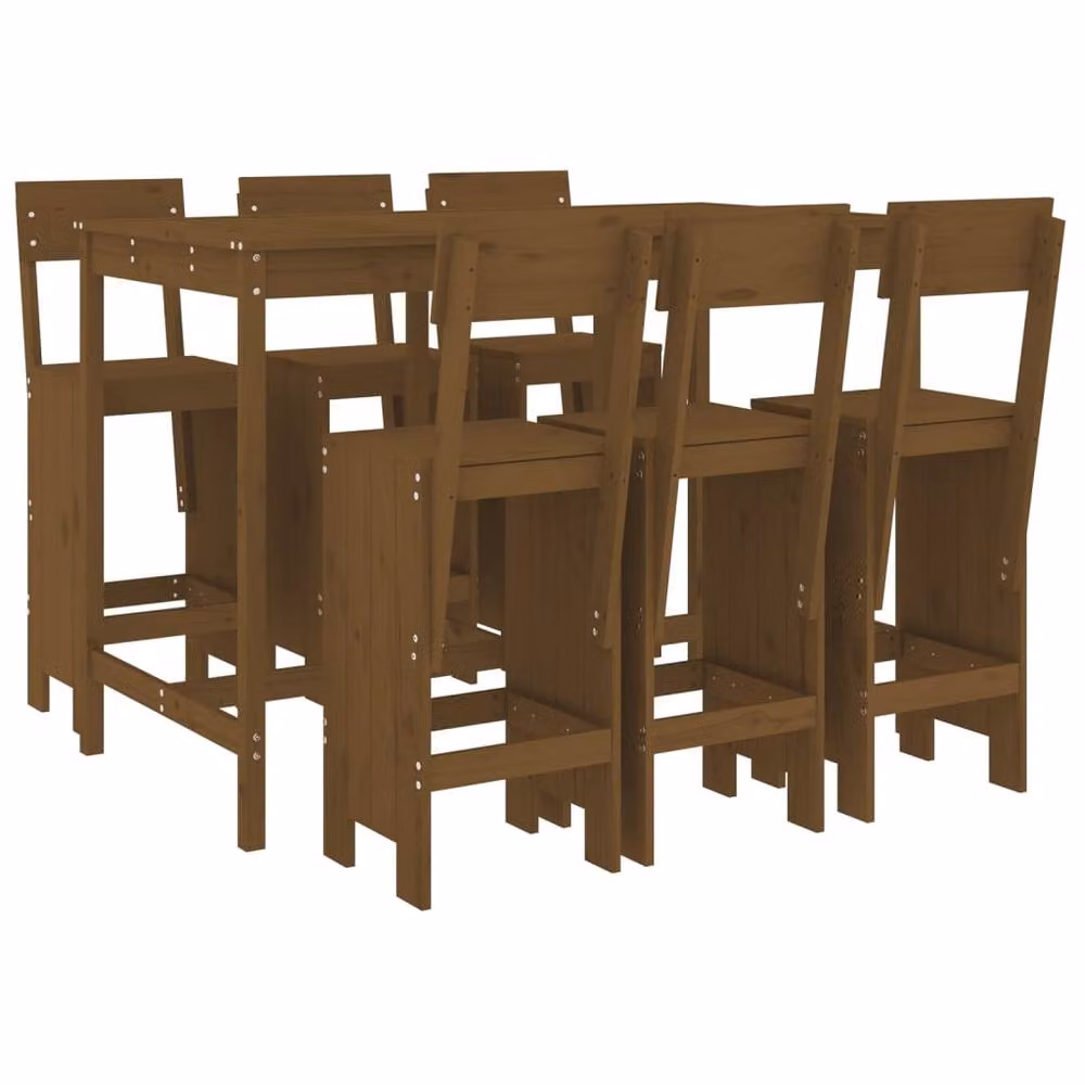 Berkfield Home Beautiful 7 Piece Garden Bar Set in Honey Brown Solid Wood Pine – 3
