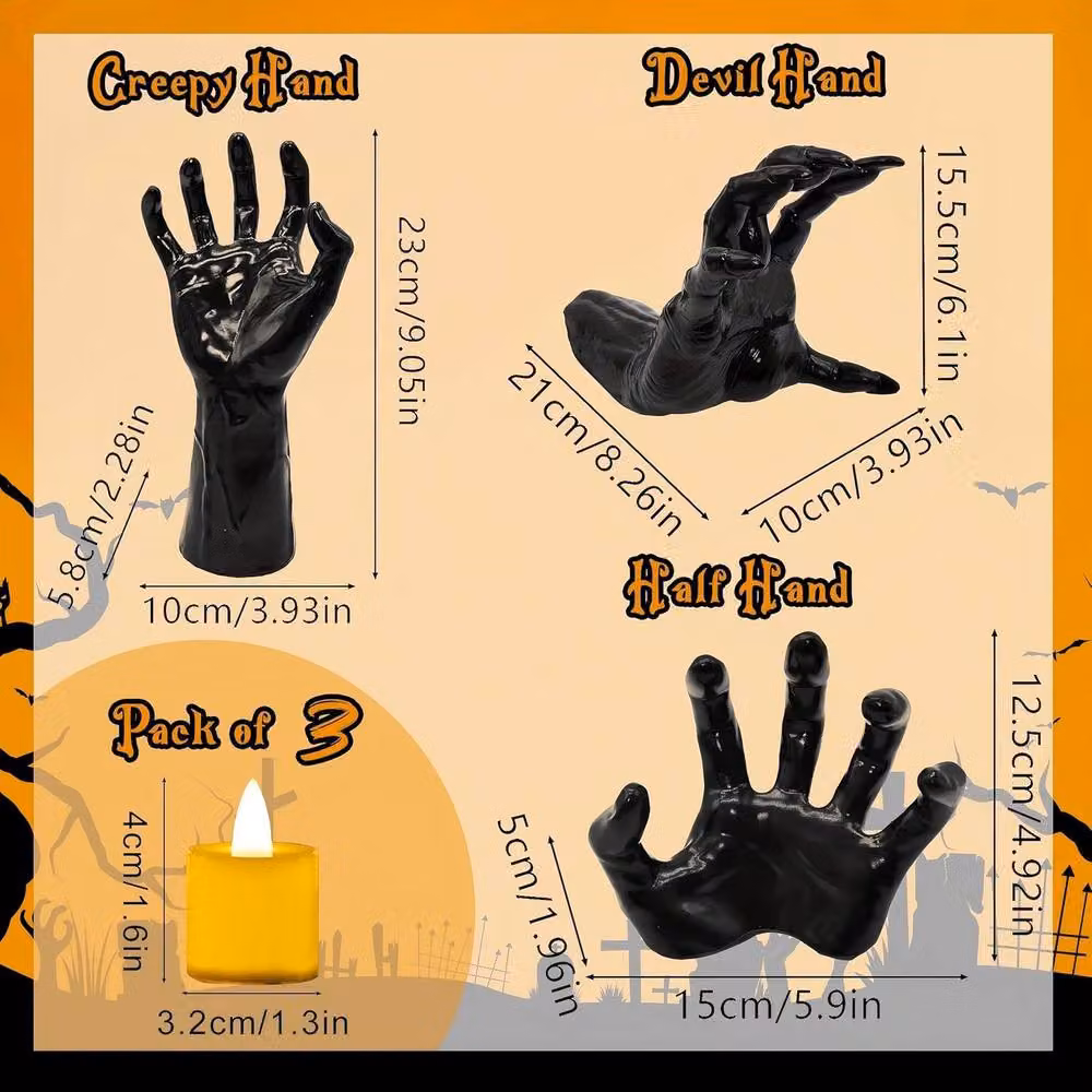 NIVOR 3 Pack Black LED Creepy Reaching Hands Wall Mounted Gothic Horror Decor – 2