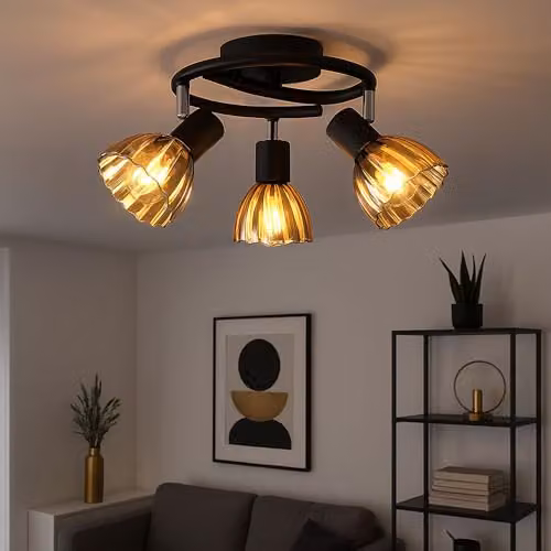 Globo Lighting Modern Round Ceiling Spotlight in Black and Chrome with Grey Glass Shades, 3x E14 Sockets, Diameter: 46 cm, Height: 19 cm – 2