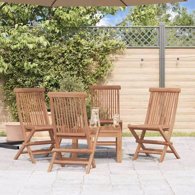 Berkfield Home Beautiful Set of 4 Folding Garden Chairs in Brown Solid Teak Wood