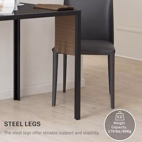HOMCOM Modern Square Dining Table with Black Tempered Glass Top and Metal Legs, W/D/H: 75 x 75 x 80 cm – 5