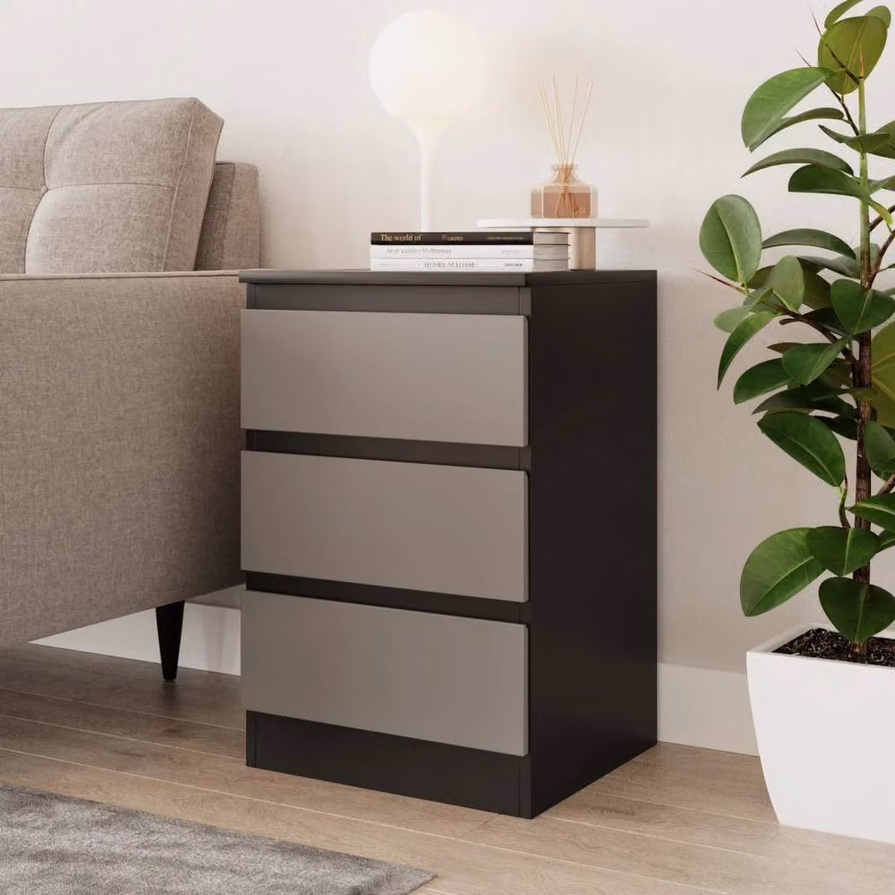 Kelvenix Modern 3 Drawer Wooden Bedroom Chest in Black and Grey – 2