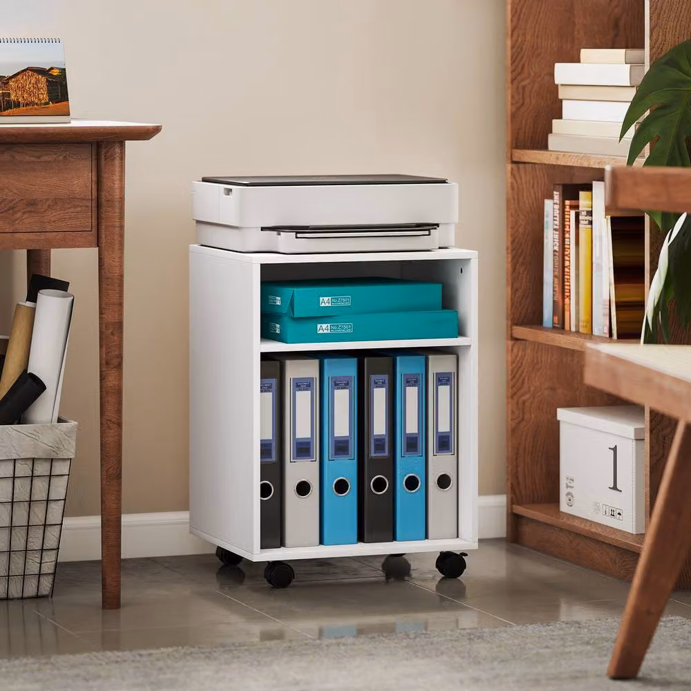 STILVORA Printer Stand with Storage and Castors, White – 2