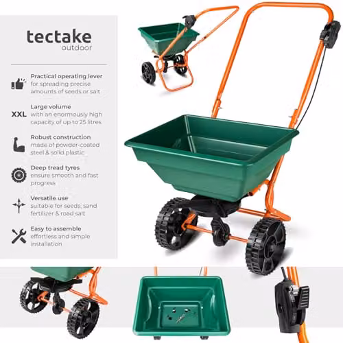 tectake Green Manual Broadcast Lawn Spreader with 25-Litre Capacity and Steel Frame – 2