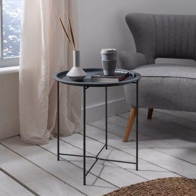 Noa and Nani Modern Round Metal Side Table in Matt Charcoal Grey