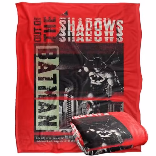Warner Bros. Batman Out Of The Shadows Super Soft Silky Touch Fleece Throw Blanket, Multicolour, W: 152.4 cm x H: 152.4 cm – 1