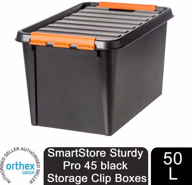 Orthex SmartStore Pro 50L Sturdy Plastic Storage Clip Box with Lid, Black, W/D/H: 59 x 39 x 34 cm – 1