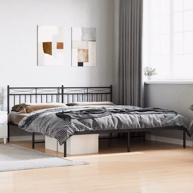 Berkfield Home Metal Bed Frame with Headboard in Black W/D/H: 193 x 203 cm