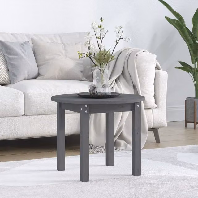 Berkfield Home Round Grey Solid Pine Wood Coffee Table, Diameter: 55 cm, Height: 45 cm – 1