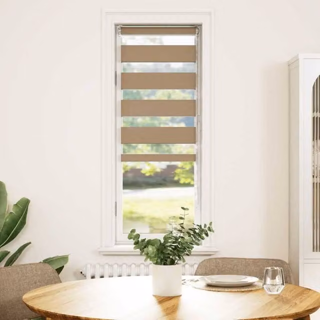 Berkfield Home Zebra Blind in Sand Brown, W: 45 cm, H: 150 cm, Polyester Fabric