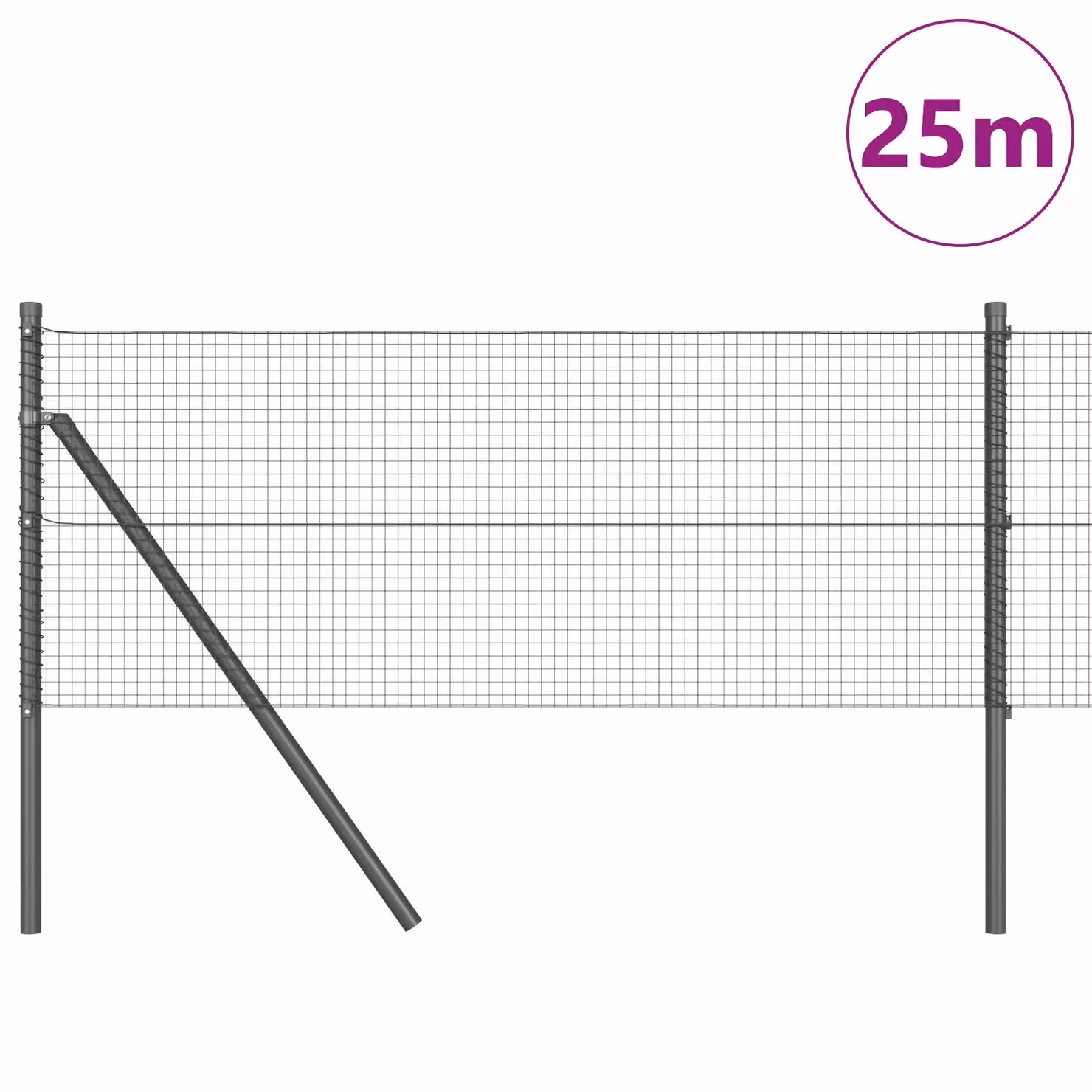 Berkfield Home Set of 2 Grey Metal Round Mesh Fence Posts – 3