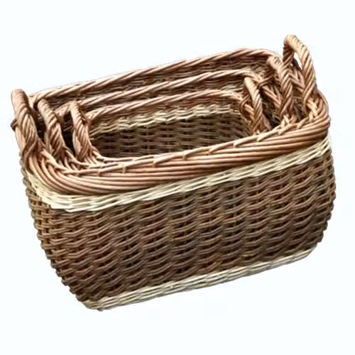Red Hamper Set of 3 Three Tone Wicker Log Baskets in Brown, Green and White, W/D/H: 40 x 31 x 40 cm – 3