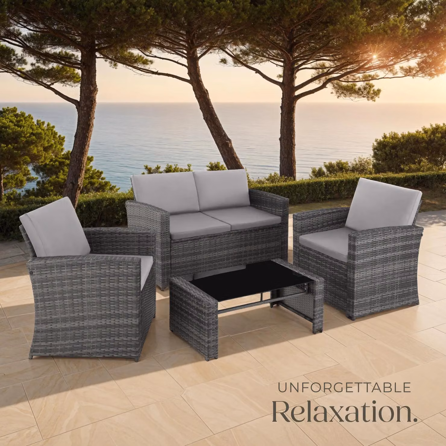 tectake Jesolo Garden Furniture Set in Light Grey for 4 People – 8