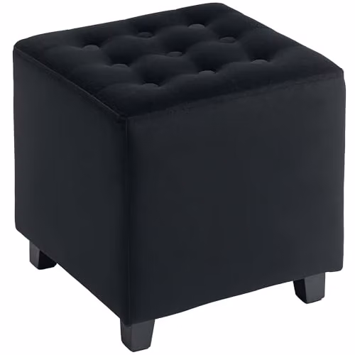 HOMCOM Velvet Cube Footstool Ottoman in Grey, W/D/H: 35 x 35 x 35 cm – 1