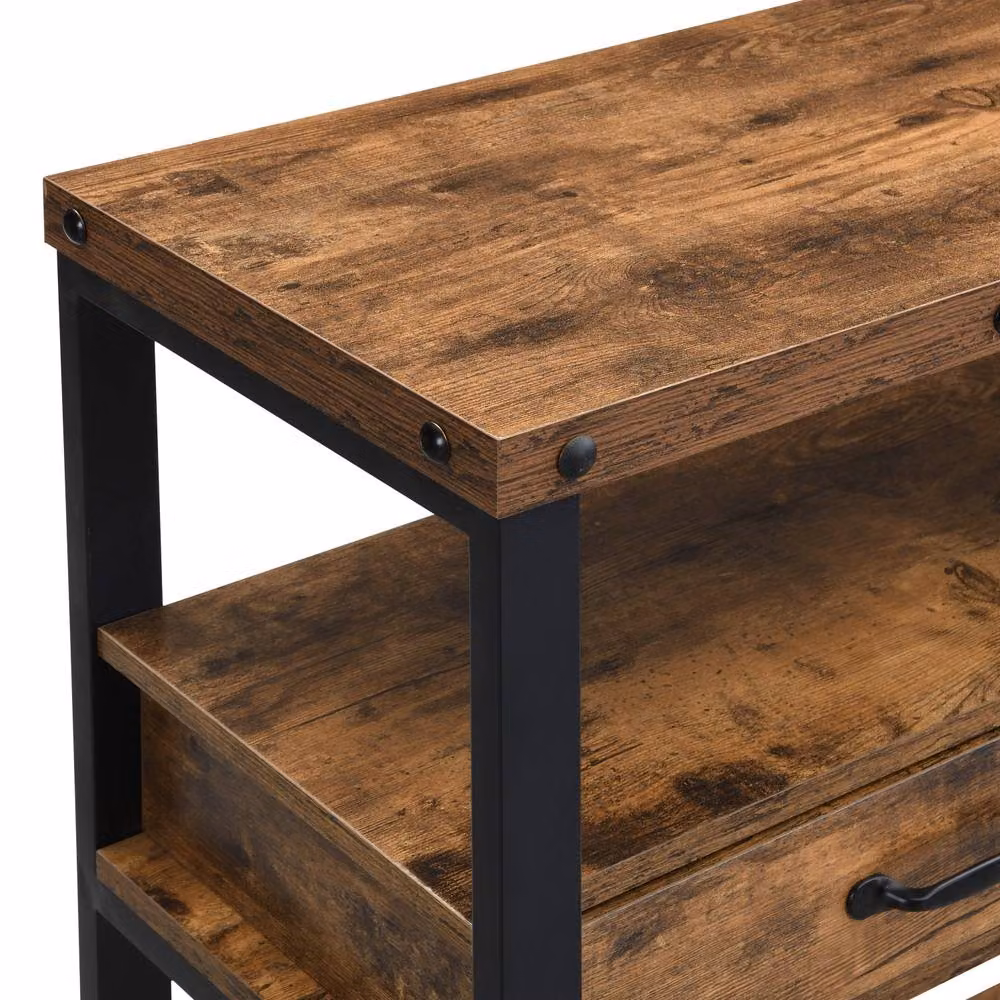 Mona Vale Furniture Industrial Console Table with 2 Drawers and Open Shelf in Brown – 4