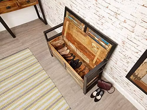 Baumhaus Urban Chic Monks Storage Shoe Rack Bench in Multicolour, W/D/H: 155.25 x 50.0 x 117.0 cm – 2