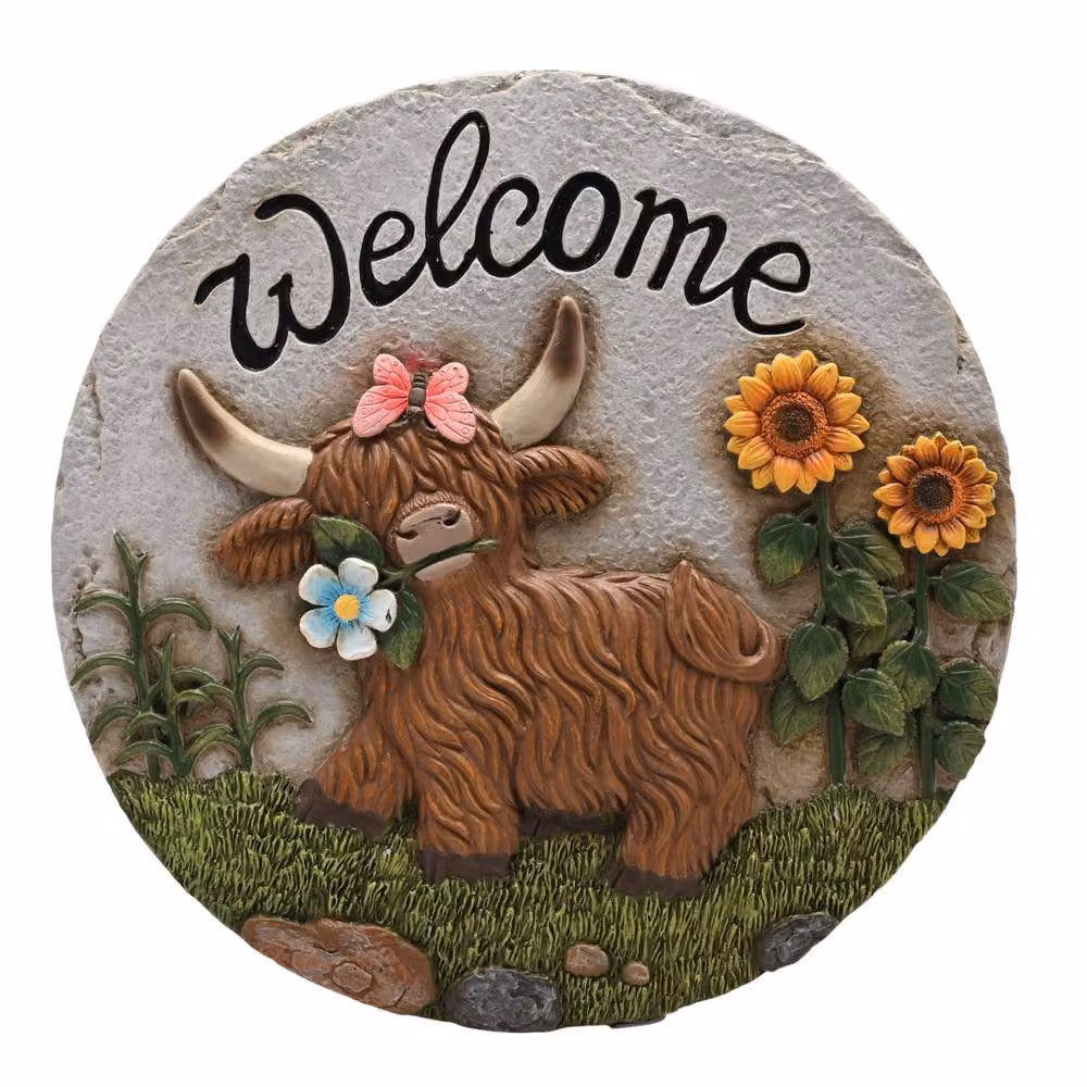 Country Living Highland Cow Welcome Concrete Stepping Stone in Grey – 2