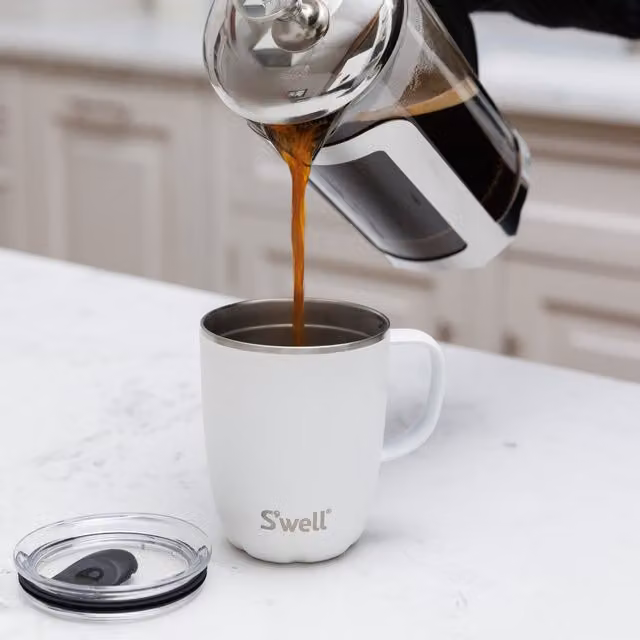S'well Moonstone Stainless Steel Mug with Lid and Handle, White, 350ml