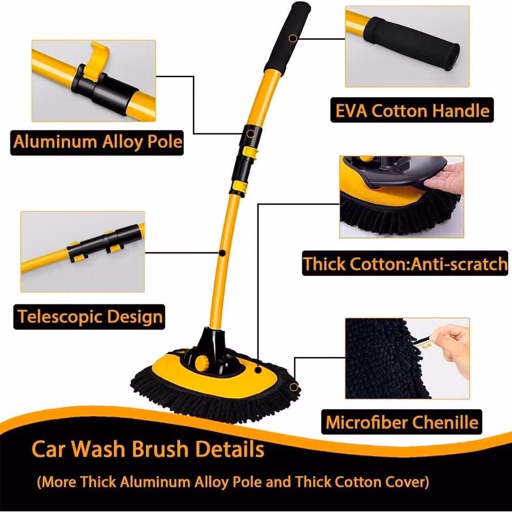 FLAVORA 15 Degree Curved Microfiber Car Wash Mop in Yellow, W/D/H: 100 x 100 x 102 cm – 4